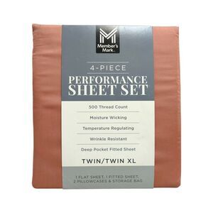 Terracotta - Member's Mark 500 Thread Count, 4 Piece Performance Sheet Set, Twin